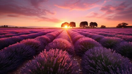 Lavender fields, France, at sunrise. Generate Ai