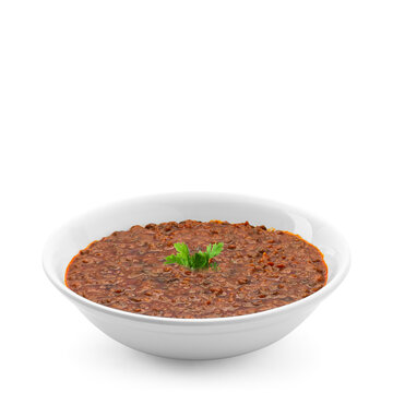 akka masoora or masura, masoor gravy item favmos in white bowl on white background 