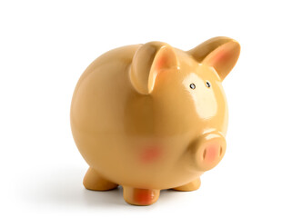 Orange piggy bank isolated on white background
