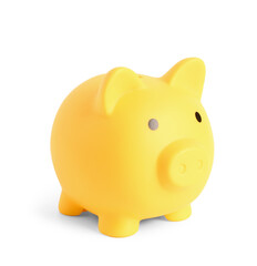 Yellow piggy bank isolated on white background