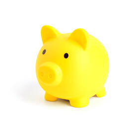 Yellow piggy bank isolated on white background