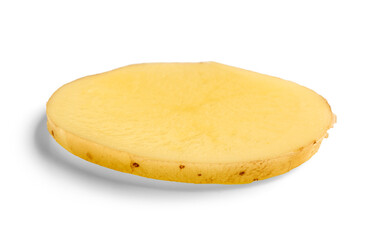 Slice of raw potato isolated on white background