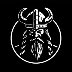 Viking warrior in a helmet with horns. - 623664531