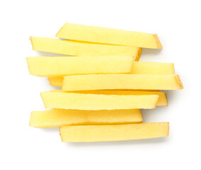 Sticks of raw potato isolated on white background