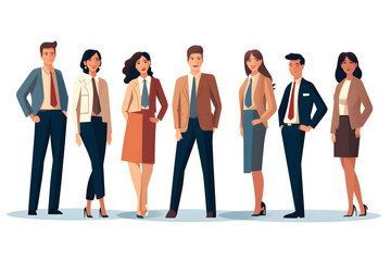 Fototapeta premium Illustration of professional, businessmen working together in suits in different poses, flat style, graphics,generative ai