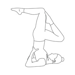 Line art of woman doing Yoga in shoulderstand pose vector