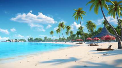 Fototapeta na wymiar pristine beach with palm trees
