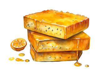 illustration watercolor of Lemon Honey bread, on transparent background with png file.