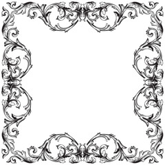Border and Frame with baroque style. Ornament elements for your design. Black and white color. Floral engraving decoration for postcards or invitations for social media.