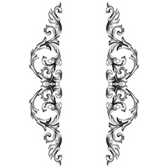 Border and Frame with baroque style. Ornament elements for your design. Black and white color. Floral engraving decoration for postcards or invitations for social media.