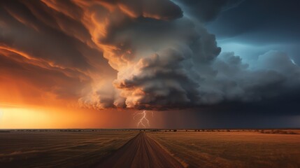 storm warning, supercell, heavy rain in summer, with hail. Generative Ai.