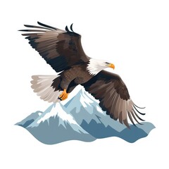  a bald eagle flying over a mountain range with its wings spread out and it's talons extended out, with a mountain in the background.  generative ai