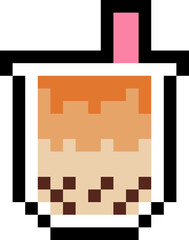 pearl milk tea cartoon icon in pixel style