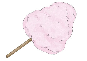 ピンク色のわたあめのイラスト（水彩風）