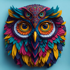 colorful owl face mandala art 