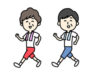 笑顔でウォーキングする夫婦