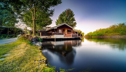 Fototapeta na wymiar a beautiful pavilion on the bank of a lake