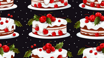 pattern seamless, christmas cake, black background