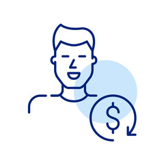 Happy customer participating in loyalty rewards program. Smiling man avatar. Pixel perfect, editable stroke icon