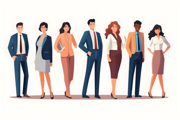 Obraz premium Businessmen working together in suits in different poses, flat style, graphics, generative ai