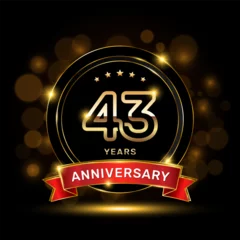Foto op Aluminium 43 year anniversary logo with a gold emblem shape and red ribbon, logo template vector © mz nu