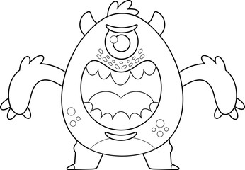 Outlined Angry Monster Cartoon Character. Vector Hand Drawn Illustration Isolated On Transparent Background