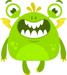 Fototapeta premium Cute Smiling Monster Cartoon Character Flying In The Sky. Vector Illustration Flat Design Isolated On Transparent Background