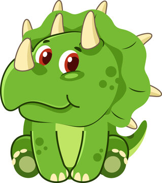 Cute Baby Triceratops Dinosaur Cartoon Character. Vector Illustration Flat Design Isolated On Transparent Background