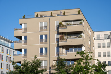 Fototapeta premium Modern beige apartment building seen in Berlin, Germany