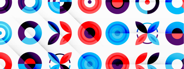 Colorful circles in a grid composition abstract background. Design for wallpaper, banner, background, landing page, wall art, invitation, prints, posters