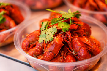 Crayfish, tasty Chinese snack,traditional cantonese cuisine. Cracking shells, sucking meat. Boiled spicy flavors, steamed or stir-fried. Perfect summer food.