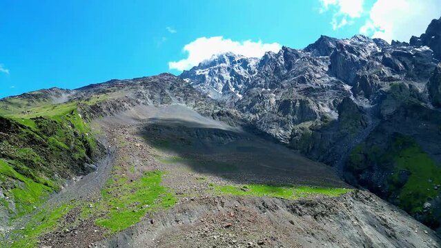 mountains rocks, stepantsminda kazbegi, view from flying drone - stock video georgia