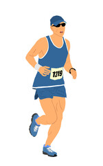 Sprinter runner vector illustration isolated on white background. Marathon racer running on race competition. Sport man activity. Athlete boy in start of race. Muscular male focus.