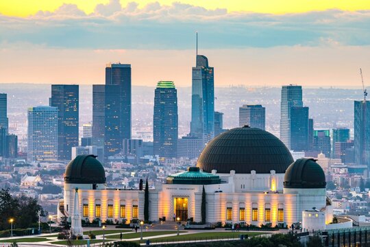 Iconic Landmark: Panoramic View of Griffith Park Observatory, a Famous Los Angeles City Landmark, Showcased in Stunning 4K Resolution