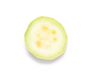 Slice of fresh green zucchini on white background