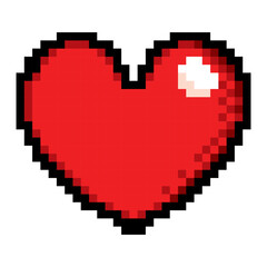 Red Heart Pixel Art Style. Icon with Love Symbol.