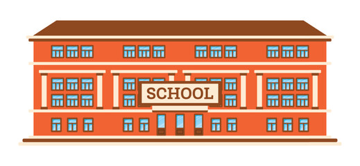 School Building Isolated on White Background.