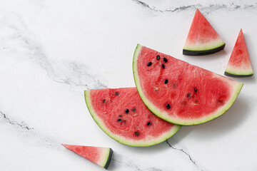 Pieces of fresh watermelon on white background