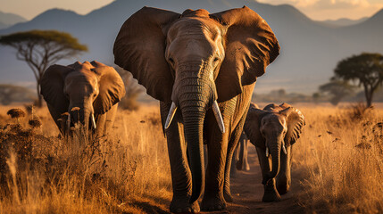 Fototapeta na wymiar Elephants in Amboseli National Park, Kenya, Africa. Generative AI.