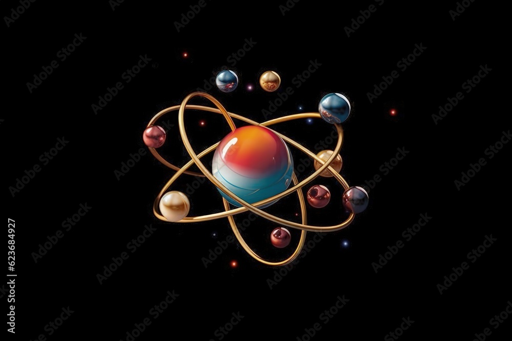 Wall mural atomic nucleus electrons neutrons protons. model shows that an atom is mostly empty space, with elec