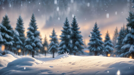 Beautiful winter landscape with snow covered trees.Merry Christmas and happy New Year greeting background with copy-space.