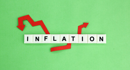 red arrow and the word inflation alphabet letters. the concept of inflation in business