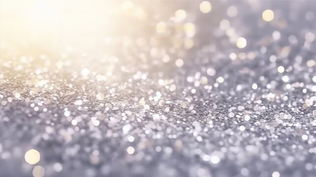 abstract background of glitter vintage lights. silver and white. de-focused. generative AI