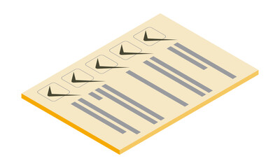 チェックリスト3_チェック済み（縦型・アイソメ置き・手前左向き・書類・文字無し・オレンジ・1枚）