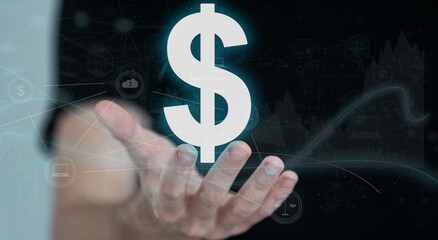 Businessman on blurred background holding law protection right symbol