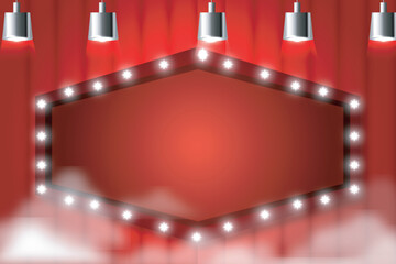 vector performance stage and red curtain and decorative lights for event