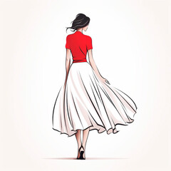Beauty model in a midi skirt. Simple fashion sketch.AI GENERATION.