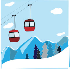 Red gondola ski lift and winter mountains. stock illustration © Vijaylaxmi