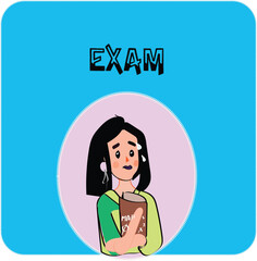 Teen Girl Study Stressed Illustration. Teenager exam writing stress Stock Vector Images.