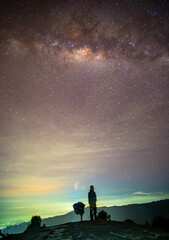 a man and milky way